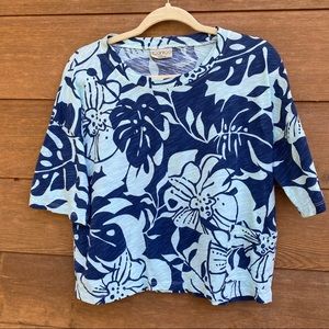 iCantoo Mint Green and Blue Tropical Print Cropped Top